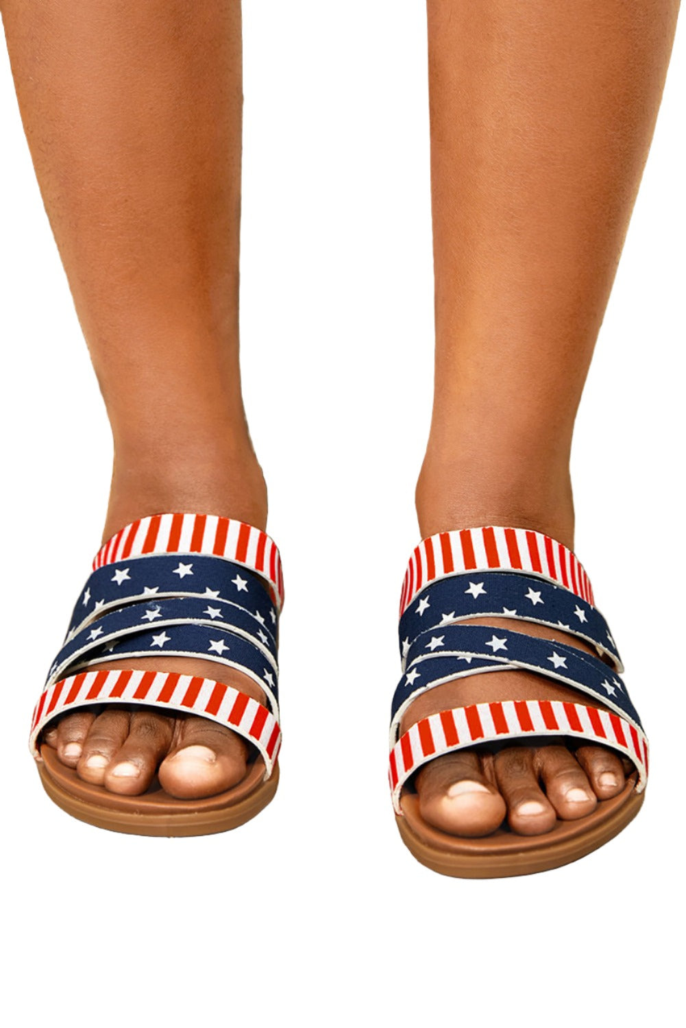 American Stars & Stripes Print Open Toe Flat Slides Shoes