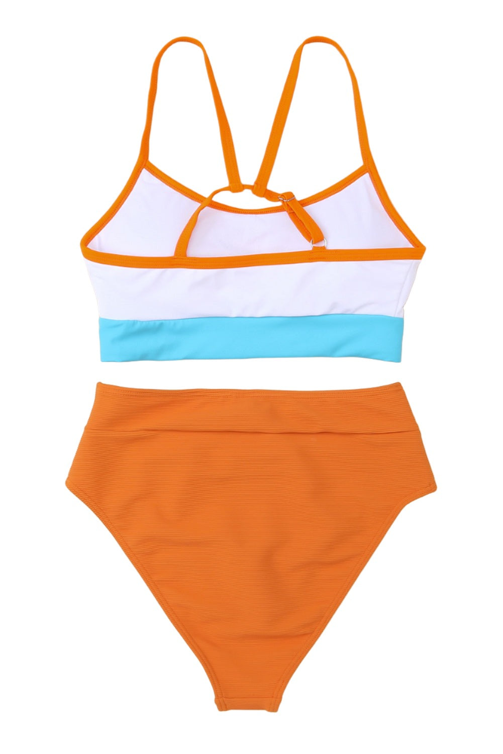 Orange Color Block Spaghetti Strap High Waist Two Piece Swimsuit