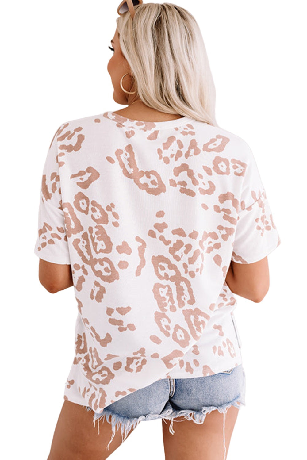 White V Neck Pocketed Leopard Plus Size Top