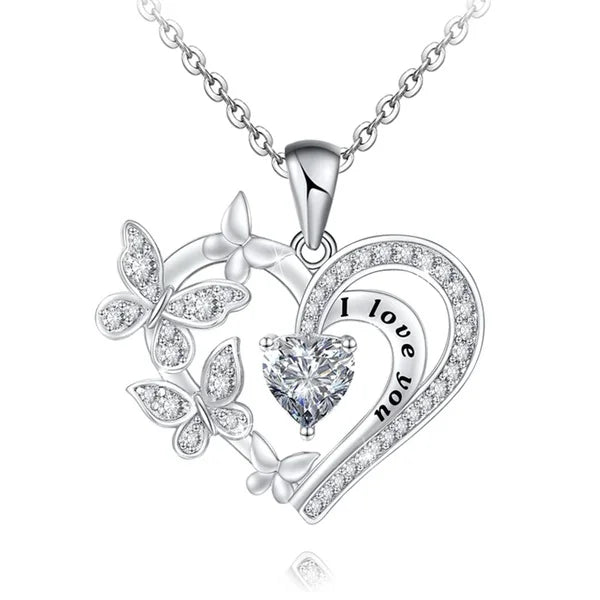 Luxury Butterfly Necklace for Women Charm Heart Butterfly Pendant