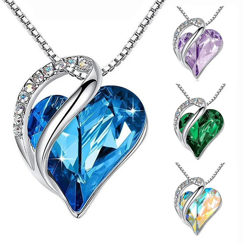 Luxury Women's Fashion Creative Heart Shaped Crystal Necklace Pendant
