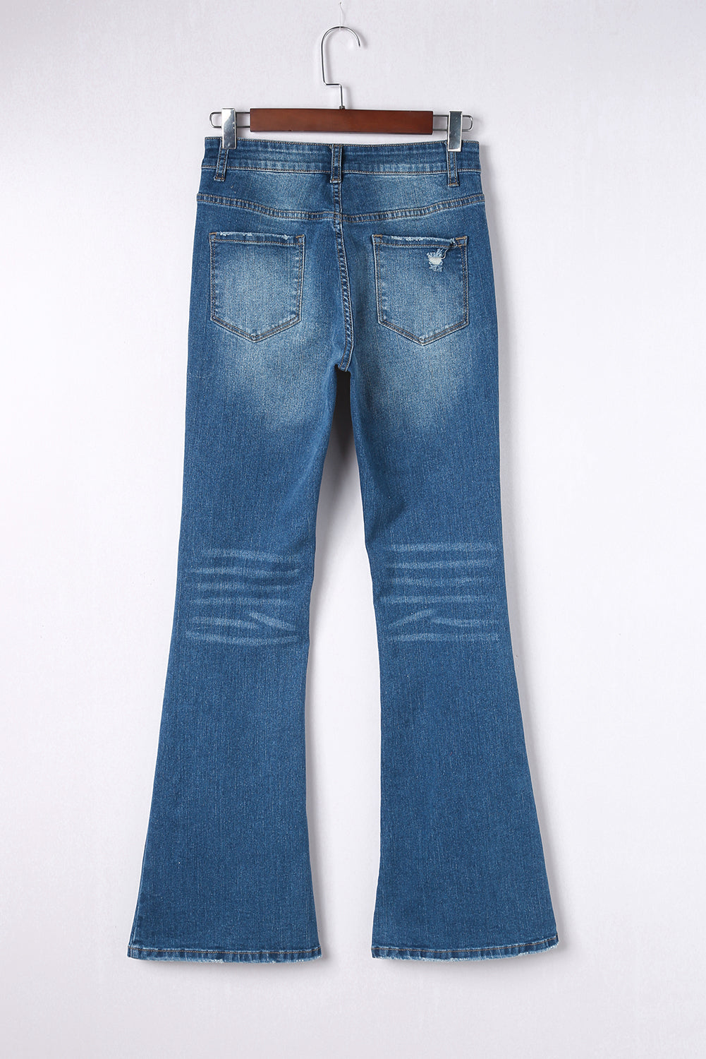 Light Blue Casual Seam Distressed High Waist Flare Jeans