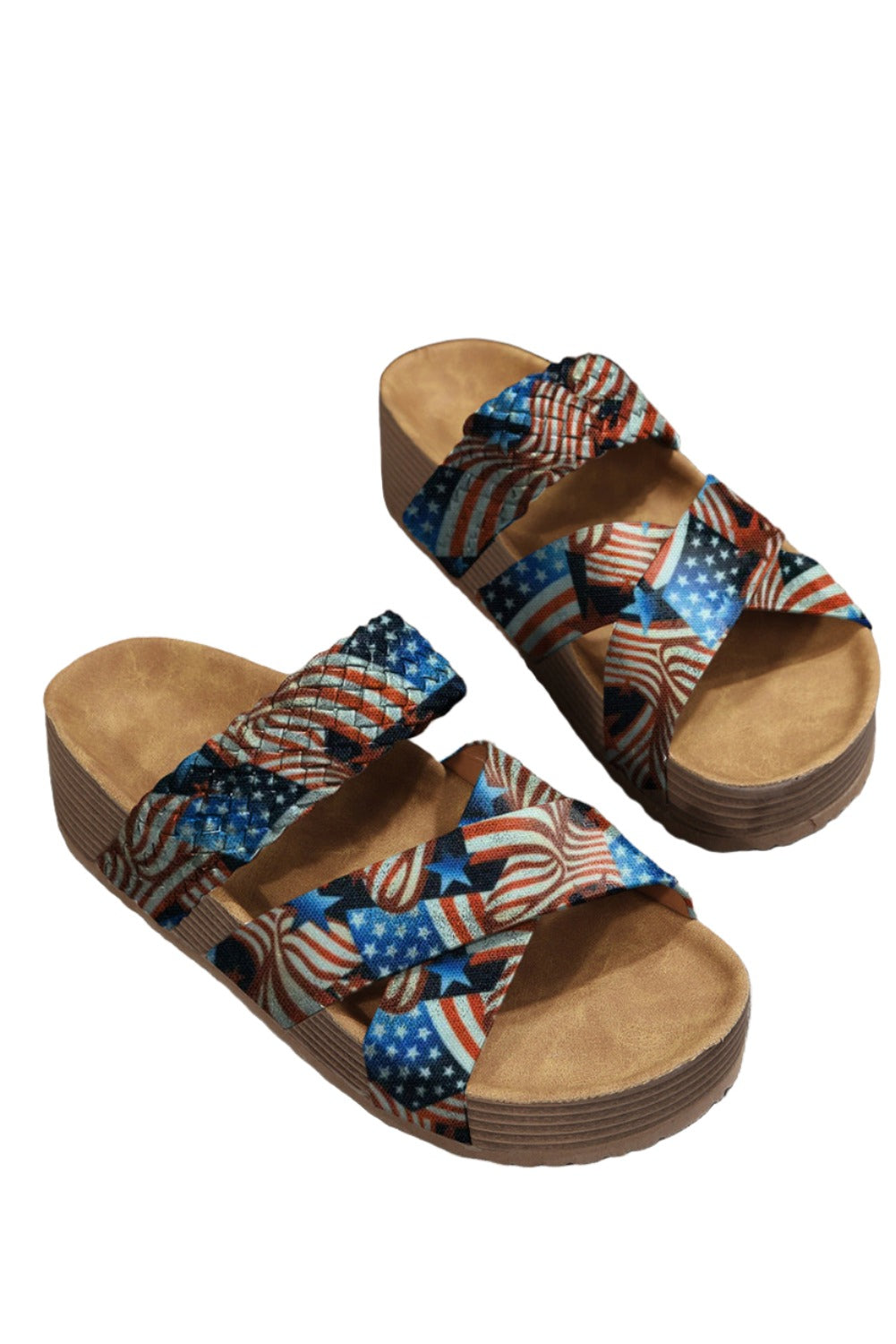 Real Teal American Flag Print Suede Cross Straps Slides Shoes