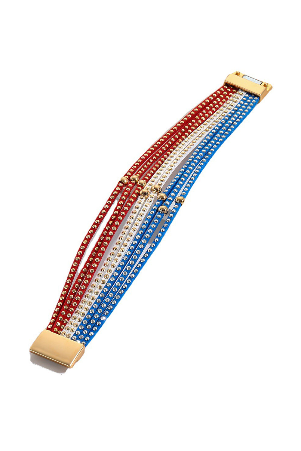 Sky Blue Flag Day Magnetic Buckle Studded Multi Layer Bracelet