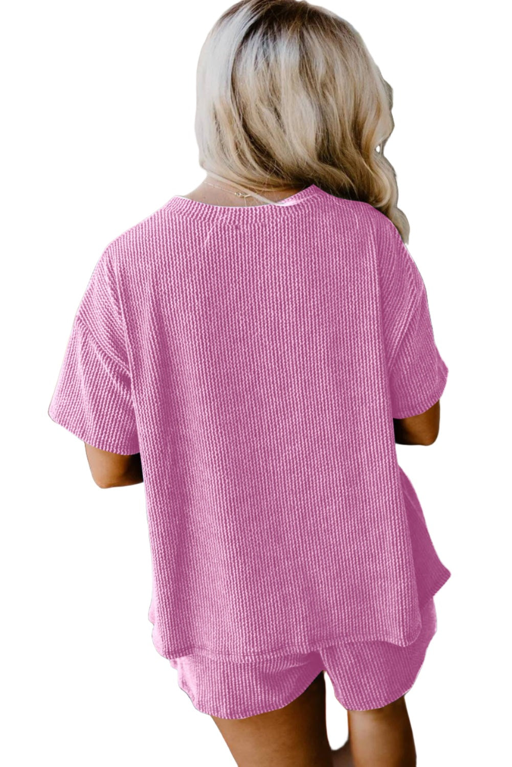 Phalaenopsis Ribbed Knit T Shirt and Shorts Plus Size Pajama Set